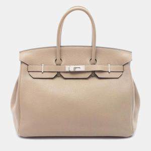 Pre Owned Hermes Birkin 35 Trench Beige Leather Handbag
