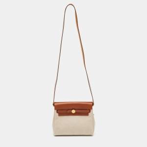 Hermès Ecru/Natural Toile Canvas and Vache Hunter Leather Herbag Zip 20 Bag