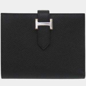 Pre Owned Hermes Bearn Compact Veau Epsom Leather Black Bi-Fold Wallet