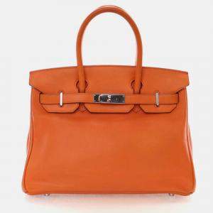 Pre Owned Hermes Birkin 30  Orange Swift Bag 