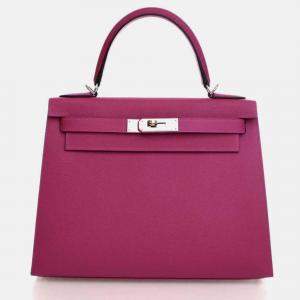 Pre Owned Hermes Kelly Sellier 28 Rose Pourpre Epsom Leather Handbag