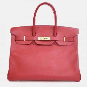 Pre Owned Hermes Birkin 35 Vintage Rouge Vif Epsom Leather Handbag