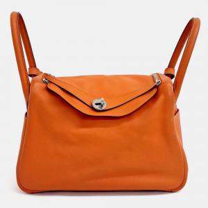 Pre Owned Hermes Lindy 30 Orange Leather Bag