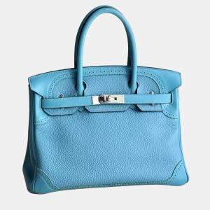 Pre Owned Hermes Birkin 30 Turquoise Togo Leather Tote Bag