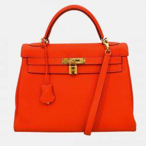 Pre Owned Hermes Kelly 32 Retourne Rouge Pivoine Taurillon Clemence 2way Handbag