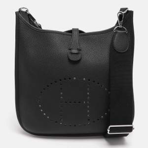 Pre Owned Hermes Black Clemence Leather Evelyne III PM Bag