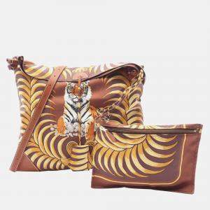 Pre Owned Hermes Silky City PM Tigre Royal  Brown Silk Leather Shoulder Bag