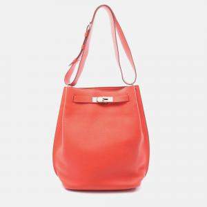 Pre Owned Hermes So Kelly 22 Red Rose Jaipur Togo Leather Shoulder Bag