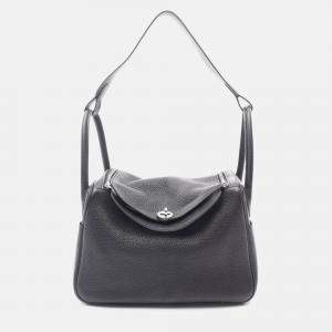 Pre Owned Hermes Lindy 30 Black Clemence Leather Shoulder Bag