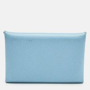 Pre Owned Hermès Celeste Epsom Leather Calvi Card Holder