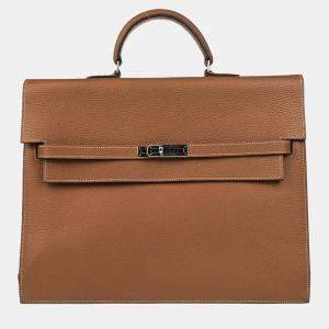 Pre Owned Hermes Kelly Depeche 38 Gold Taurillon Clemence Business Handbag