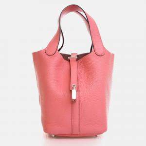 Pre Owned Hermes Picotin Lock 18 Rose Azalee Clemence Bag