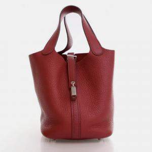 Pre Owned Hermes Picotin Lock 18 Rouge Grenat Clemence Bag