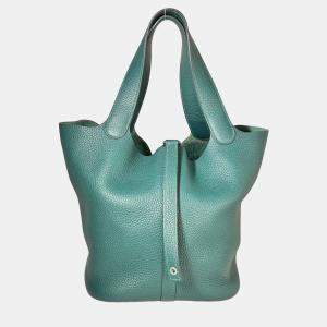 Pre Owned Hermes Picotin Lock 22 Clemence Malachite Bag