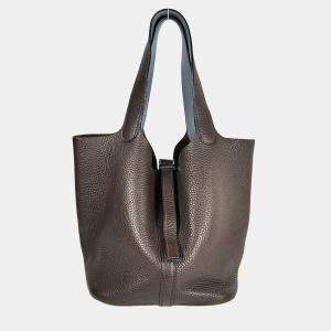 Pre Owned Hermes Picotin 22 Cacao Blue Jean Clemence Bag