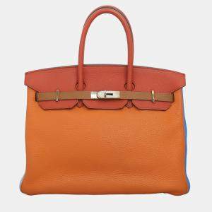Pre Owned Hermes Arlequin Birkin 35 Clemence Leather Bag