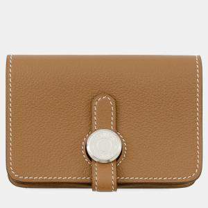 Pre Owned Hermes Dogon Card Case Gold Evercolor