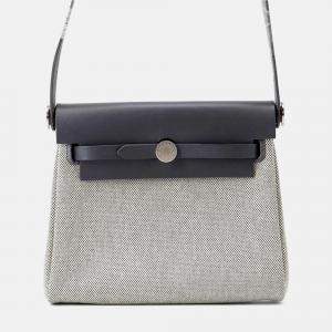 Pre Owned Hermes Herbag Zip Ardoise/Ecru Toile H Vache Hunter Leather Mini