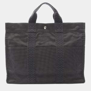 Pre Owned Hermes Herline Gray Nylon Canvas Tote MM