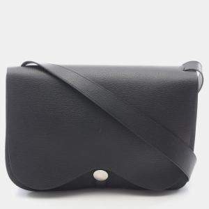 Pre Owned Hermes Sac Colorado Black Toile Chevrons Canvas Leather Shoulder Bag GM