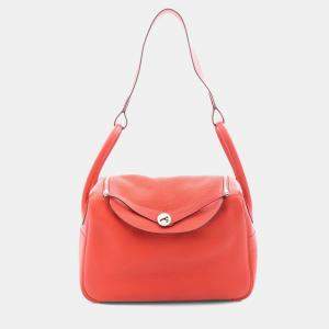 Pre Owned Hermes Lindy 34 Rouge Pivoine Taurillon Clemence Leather Shoulder Bag