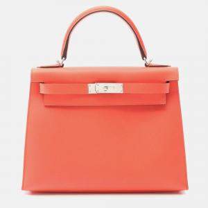 Pre Owned Hermes Kelly 28 Rose Texas Epsom Leather Shoulder Bag