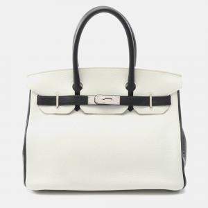 Pre Owned Hermes Birkin 30 Handbag Clemence Leather Black White