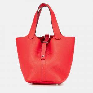 Pre Owned Hermes Picotin Lock 18 Rose Jaipur Taurillon Clemence Leather Tote Bag