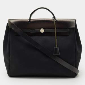 Pre Owned Hermes Black Canvas and Leather 2 in 1 Herbag 39 Bag