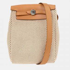 Pre Owned Hermes Beige Black Toile GM Officier Herbag TPM Shoulder Bag