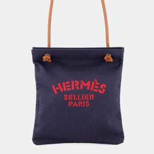 Pre Owned Hermes Sac Aline Blue Indigo/Gold Toile Chevrons Barenia Leather Size Mm