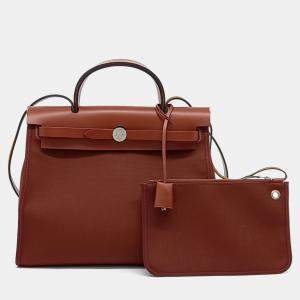 Hermes Brown Fabric NEW ZIP Herbag Small