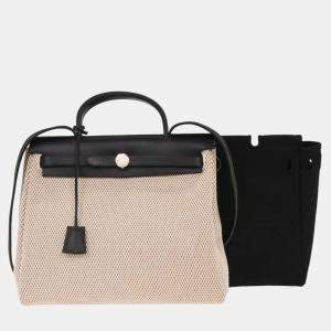 Hermes Black Natrural Toile GM Officier Herbag PM 2 in 1 Handbag
