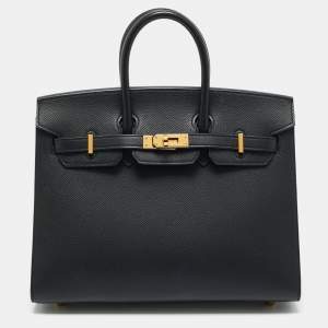 مملوكة مسبقًا Hermes Noir Epsom Leather Gold Finish Birkin Sellier 25 Bag