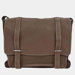 Pre Owned Hermes Etoupe Taurillon Clemence Steve Caporal 35 Shoulder Bag