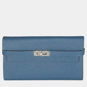 Pre Owned Hermes Kelly Deep Bleu Vert Bosphore Verso Epsom Wallet PHW