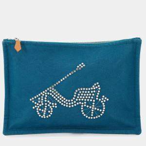 Pre Owned Hermes Velocipedist Blue Cotton Pouch