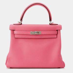 Pre Owned Hermes Kelly Retourne Rose Azalee Swift Leather Size 25