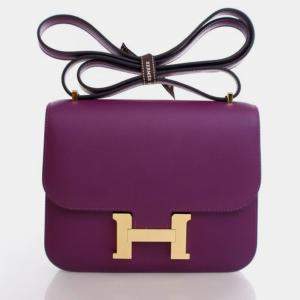 Pre Owned Hermes Mini Constance 18 Anemone Evercolor Shoulder Bag