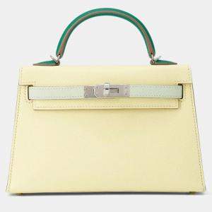 Pre Owned Hermes Mini Kelly 2 Tricolor Jaune Milton/Vert Fizz/Vert Vertigo Epsom Bag