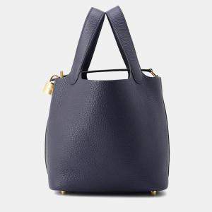 Pre Owned Hermes Picotin Lock 18 Blue Nuit Taurillon Clemence 