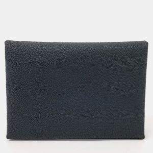 Pre Owned Hermes Black Leather Calvi Duo Card Holder
