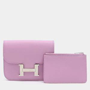 Pre Owned Hermes Purple Leather Constance Slim Bifold Wallet