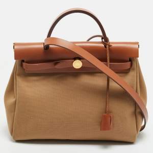 Pre Owned Hermès Chai/Fauve Militaire Toile and Vache Hunter Herbag 31 Bag