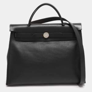 Pre Owned Hermes Black Coated Canvas and Leather Limited Edition Herbag Zip 31 Bag