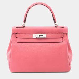 Pre Owned Hermes Kelly 28 Rose Dete Taurillon Clemence Leather Tote Bag