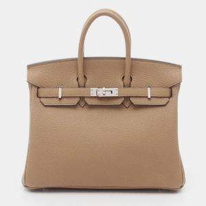 Pre Owned Hermes Birkin 25 Chai Togo Leather Tote Bag