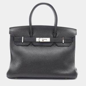 Pre Owned Hermes Birkin 30 Black Taurillon Clemence Leather Tote Bag