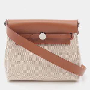 مملوكة مسبقًا Hermes Herbag Zip Mini Beige/Brown Toile H Canvas and Leather Crossbody Bag