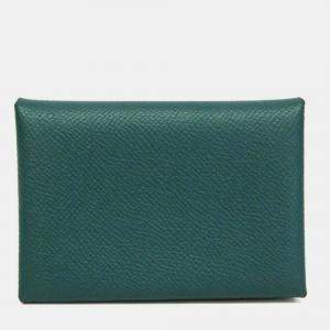 Pre Owned Hermes Calvi Duo Green Epsom Leather Card Case 